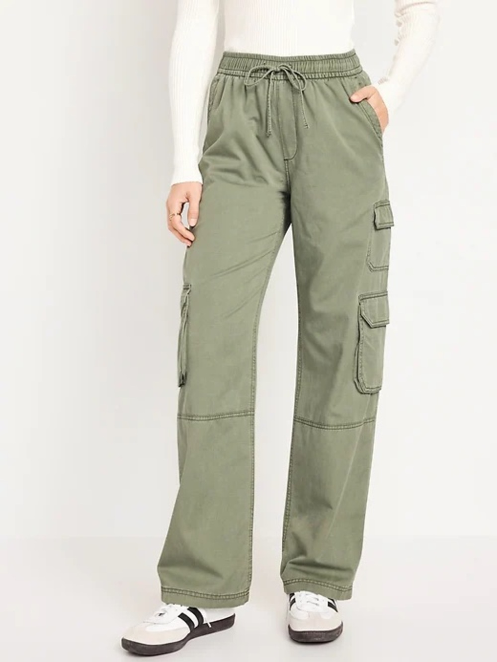 Old Navy Olive Green Wide-Leg Cargo Pants with Drawstring